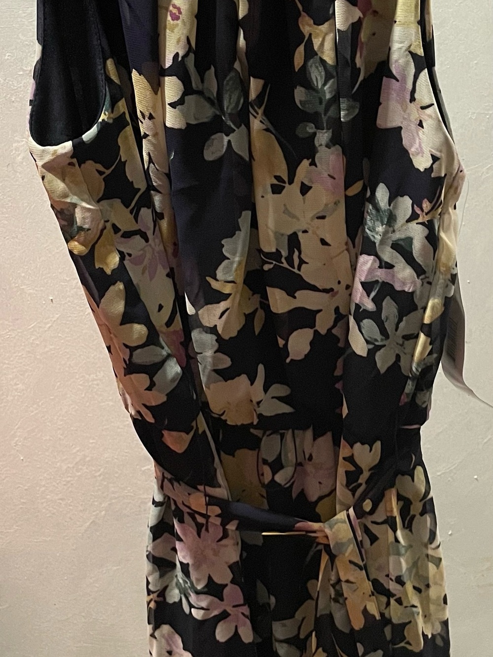 Chetta B Navy Floral Sleeveless Dress with Pastel Blooms